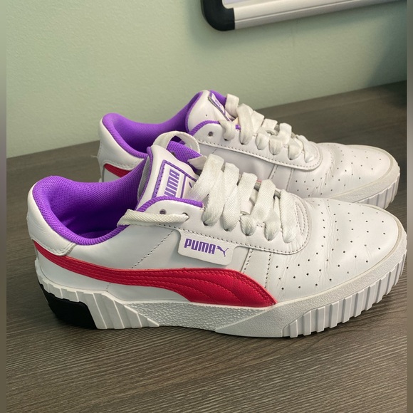 Puma Shoes - Puma Cali White Sneakers with Pink and Purple Highlights - 6